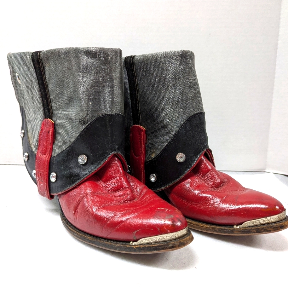 Red flipping boots - recycled cowboy boots with bling